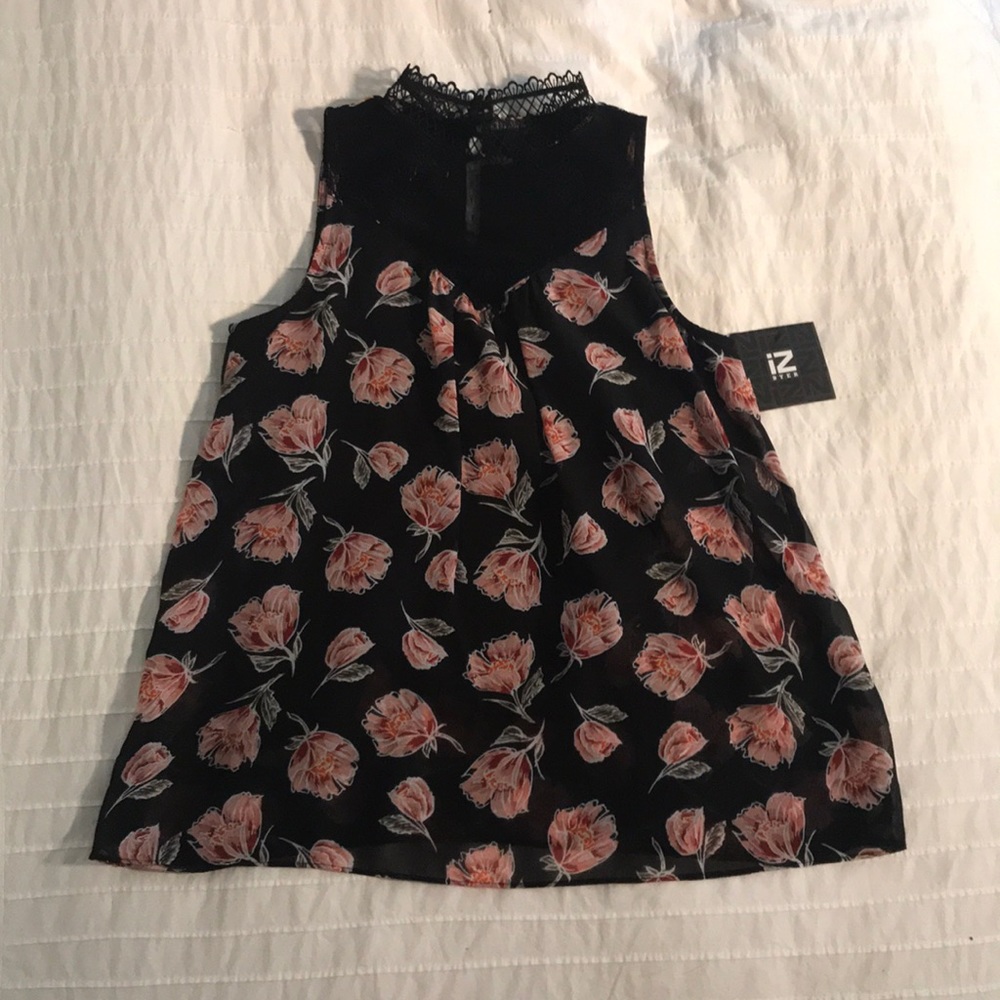 IZ Byer Floral Chiffon Lace Tank